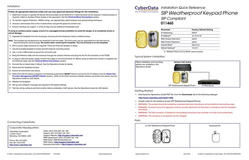 CyberData 011460 Installation quick reference