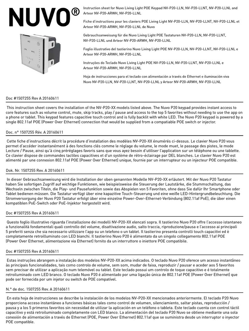 Nuvo NV-P20 Series instruction sheet