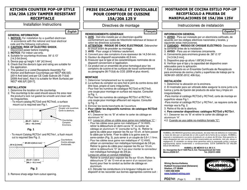 Hubbel RCT221CH installation instructions