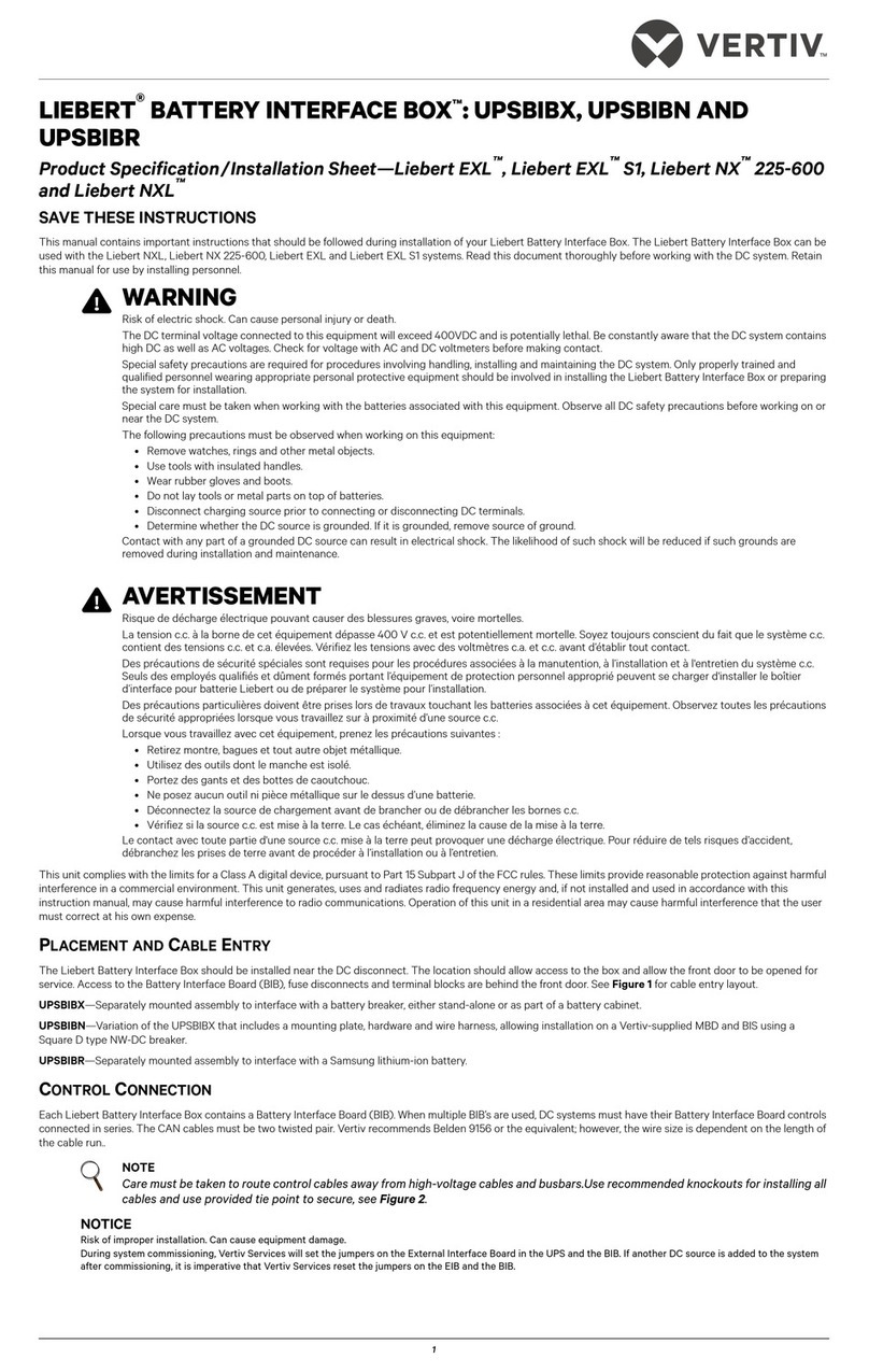 Vertiv LIEBERT BATTERY INTERFACE BOX UPSBIBX Product specification/installation sheet