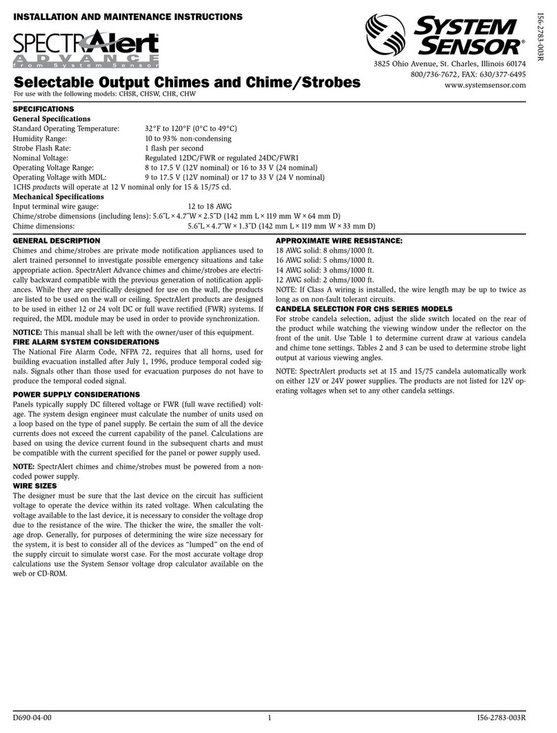 System Sensor SpectrAlert Advance CHSR Installation and maintenance instructions