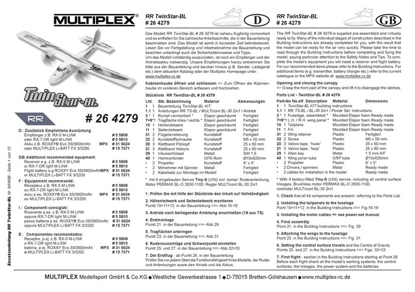 Multiplex RR TwinStar-BL 26 4279 User manual