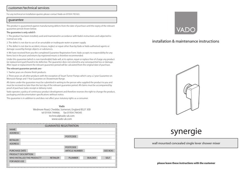 VADO synergie SYN145 Installation and operating instructions
