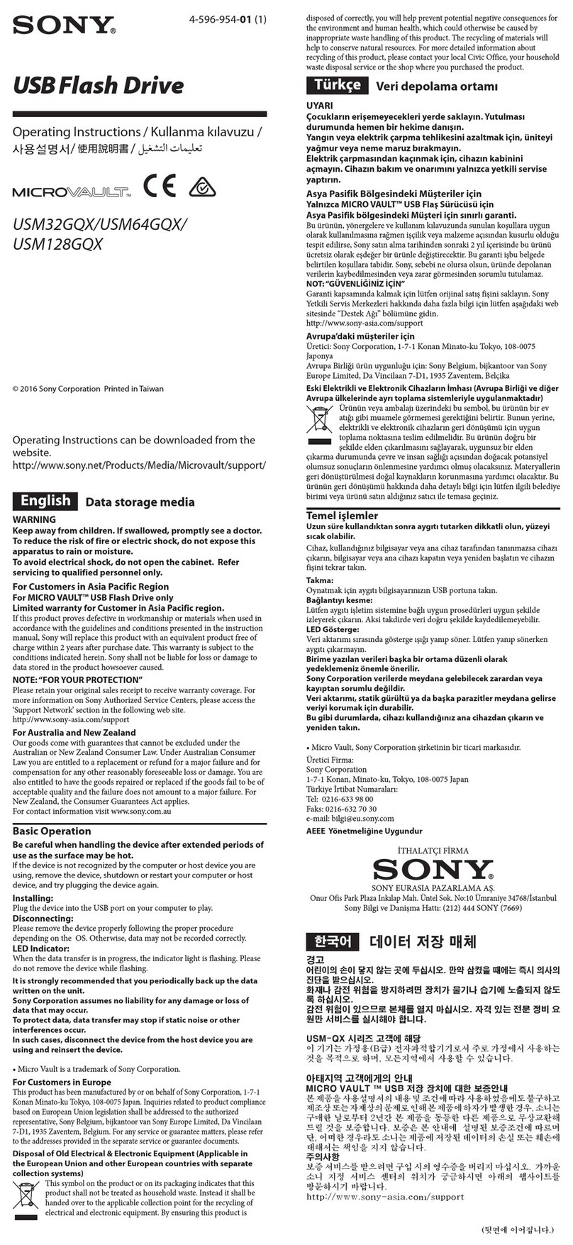 Sony MicroVault USM64GQX User manual