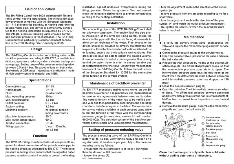 SYR BA-Filling-Combi 6628 Instructions for use and installation