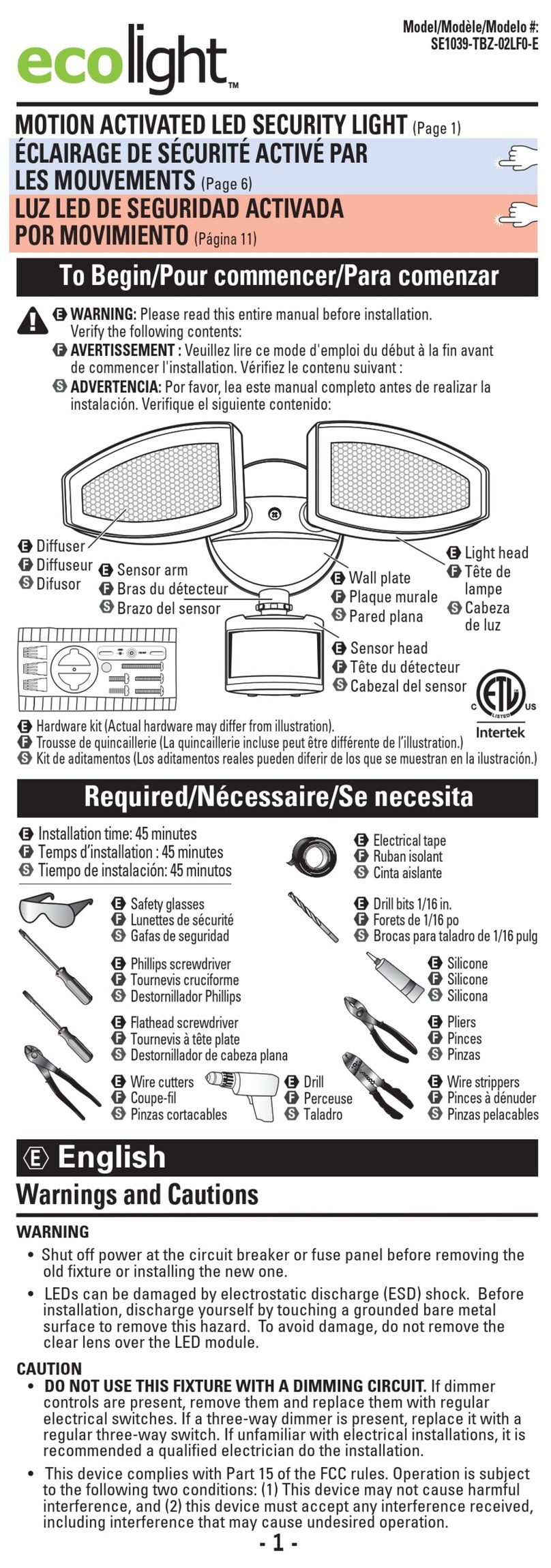 ecolight SE1039-TBZ-02LF0-E manual