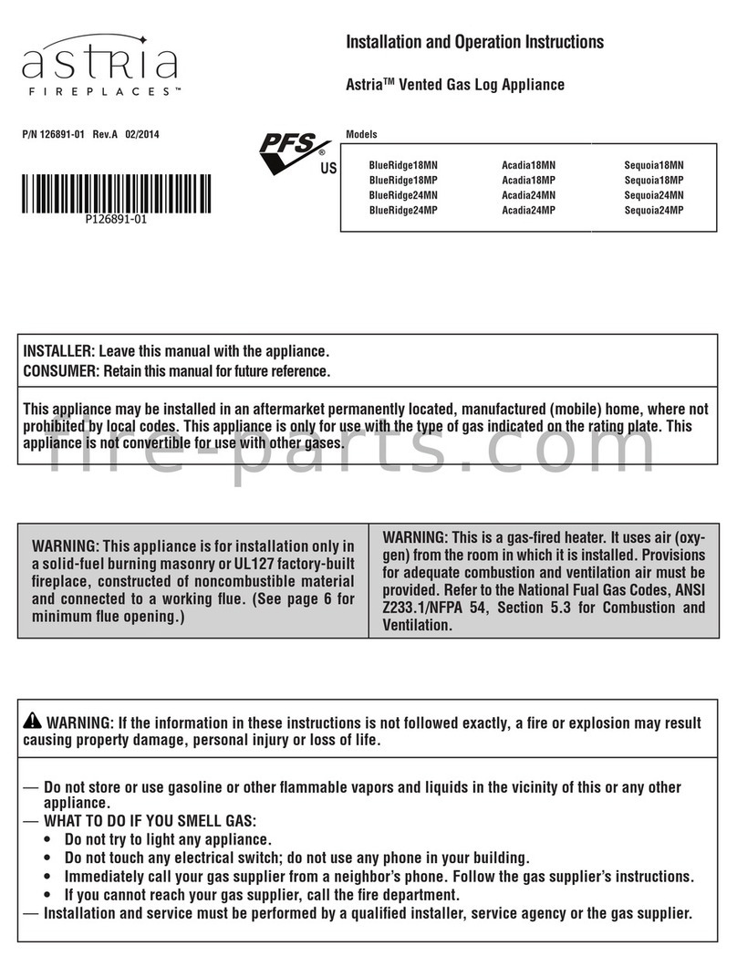 Astria Fireplaces BlueRidge18MN Installation and operation instructions