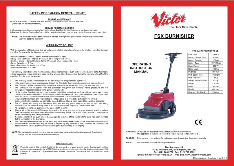 Victor FSX BURNISHER Operating instructions manual Victor FSX BURNISHER Operating instructions manual