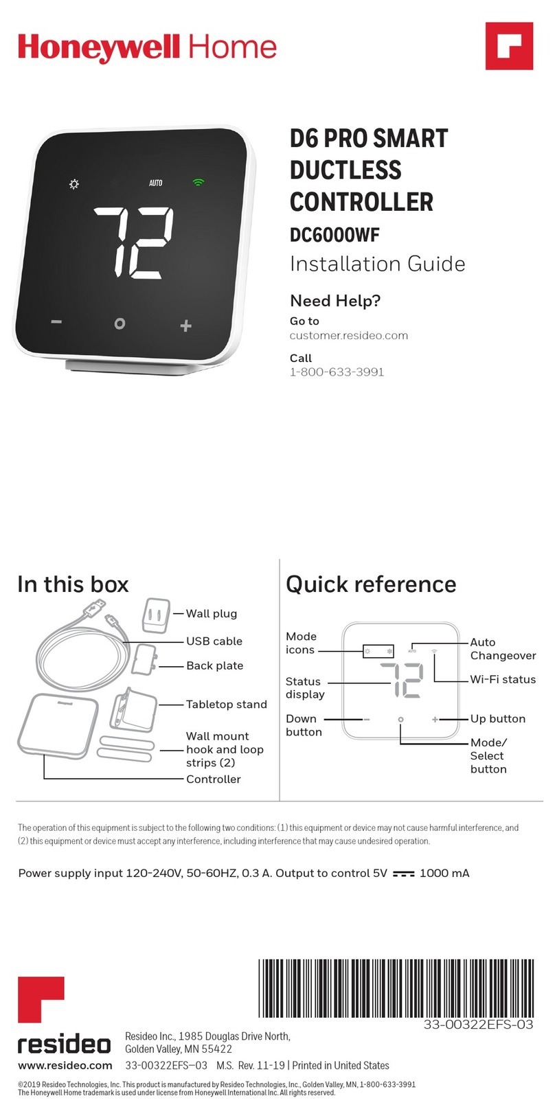Honeywell Home D6 PRO installation guide