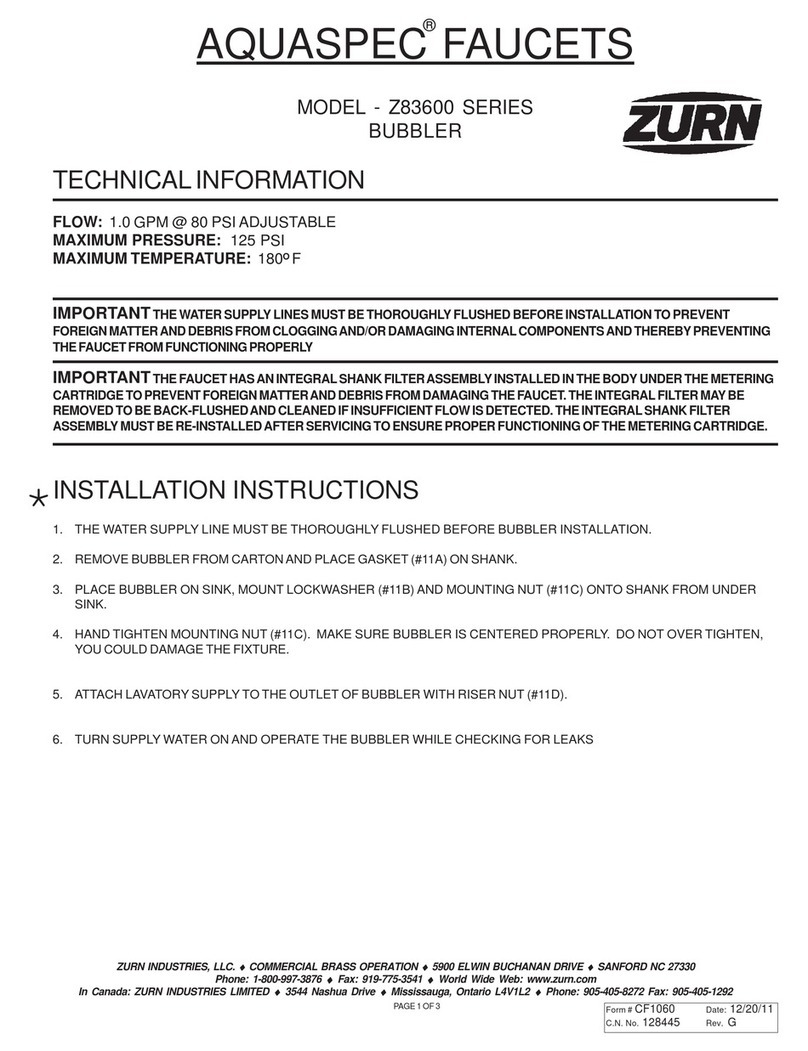 ZURN AQUASPEC Z83600 Series User manual