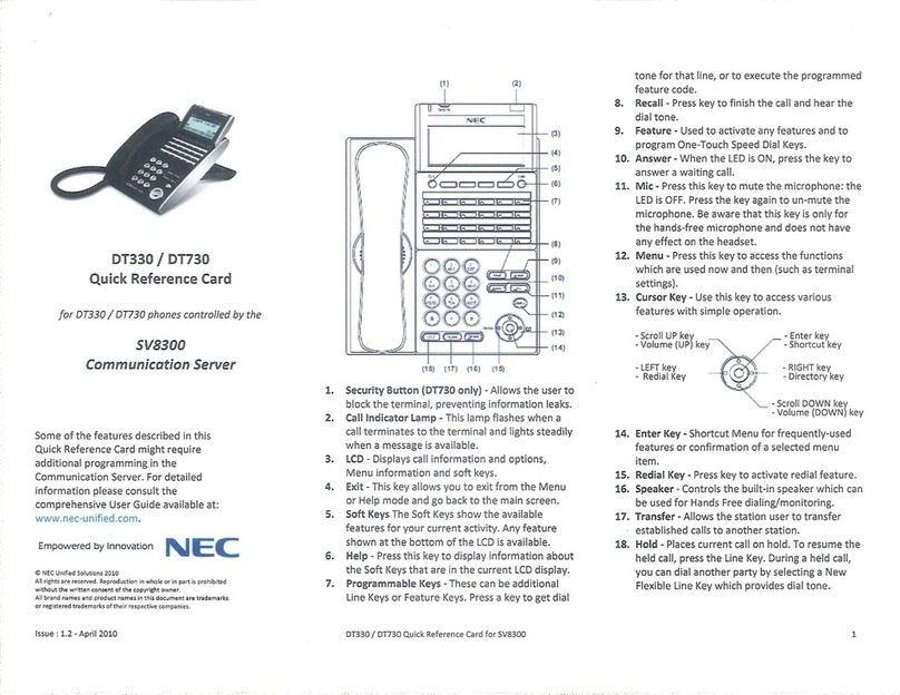 NEC DT330 Reference guide