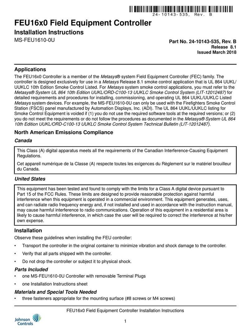 Johnson Controls Metasys MS-FEU1610-0U User manual