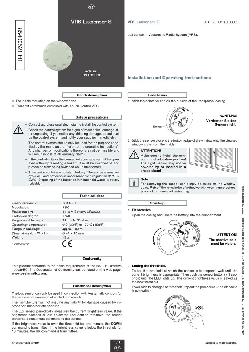 Vestamatic VRS Luxsensor S Installation and operating instructions