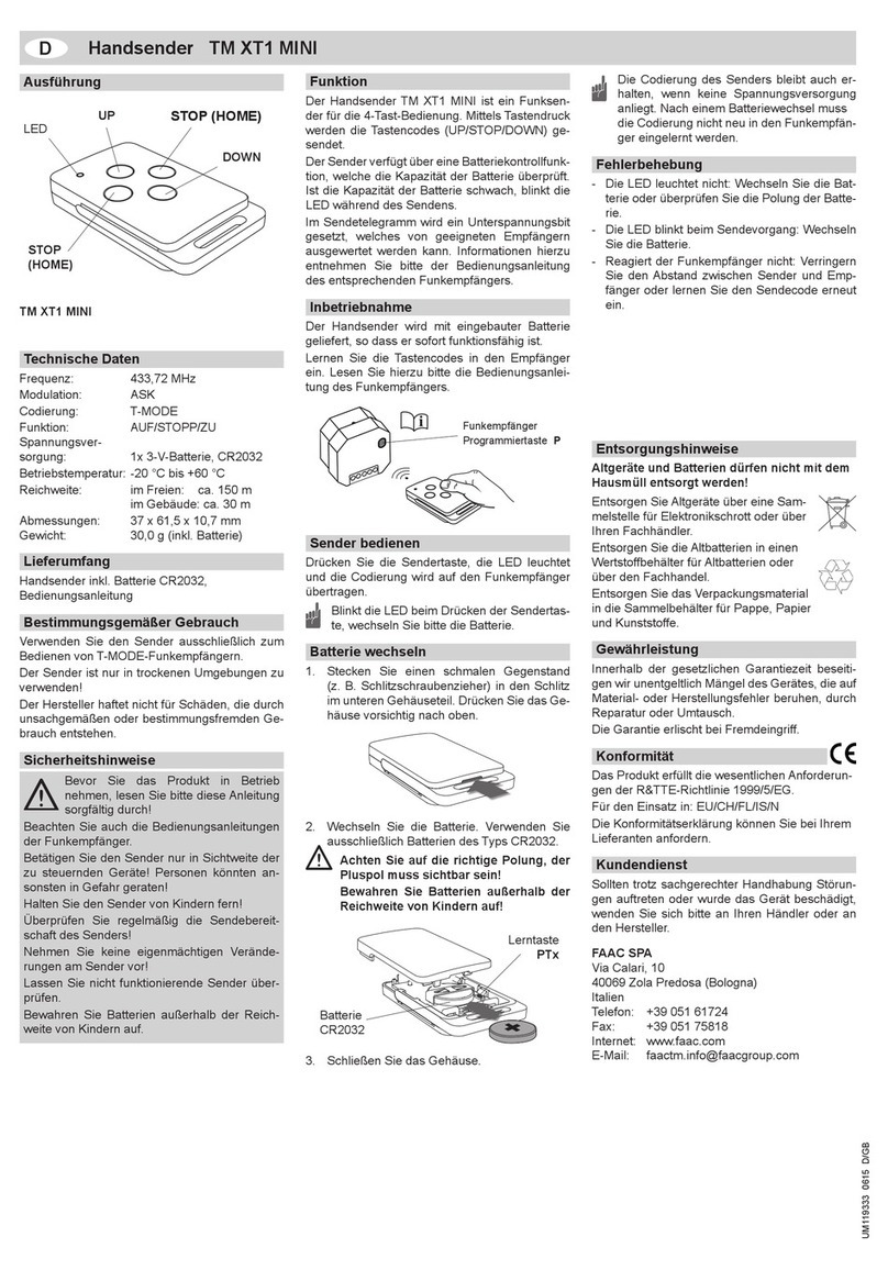 FAAC TM XT1 MINI operating instructions