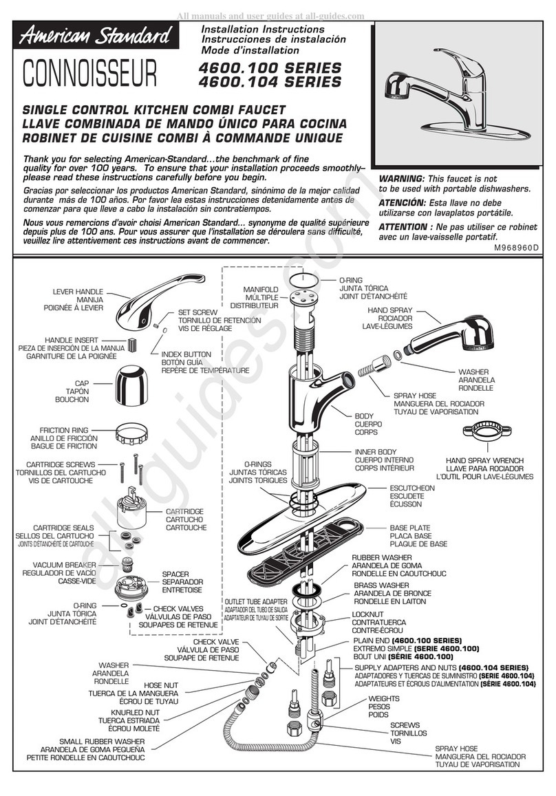 American Standard Connosseur 4600.100 Series installation instructions