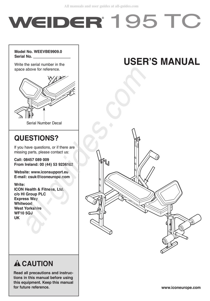 Weider 195 Tc Bench User manual Weider 195 Tc Bench User manual