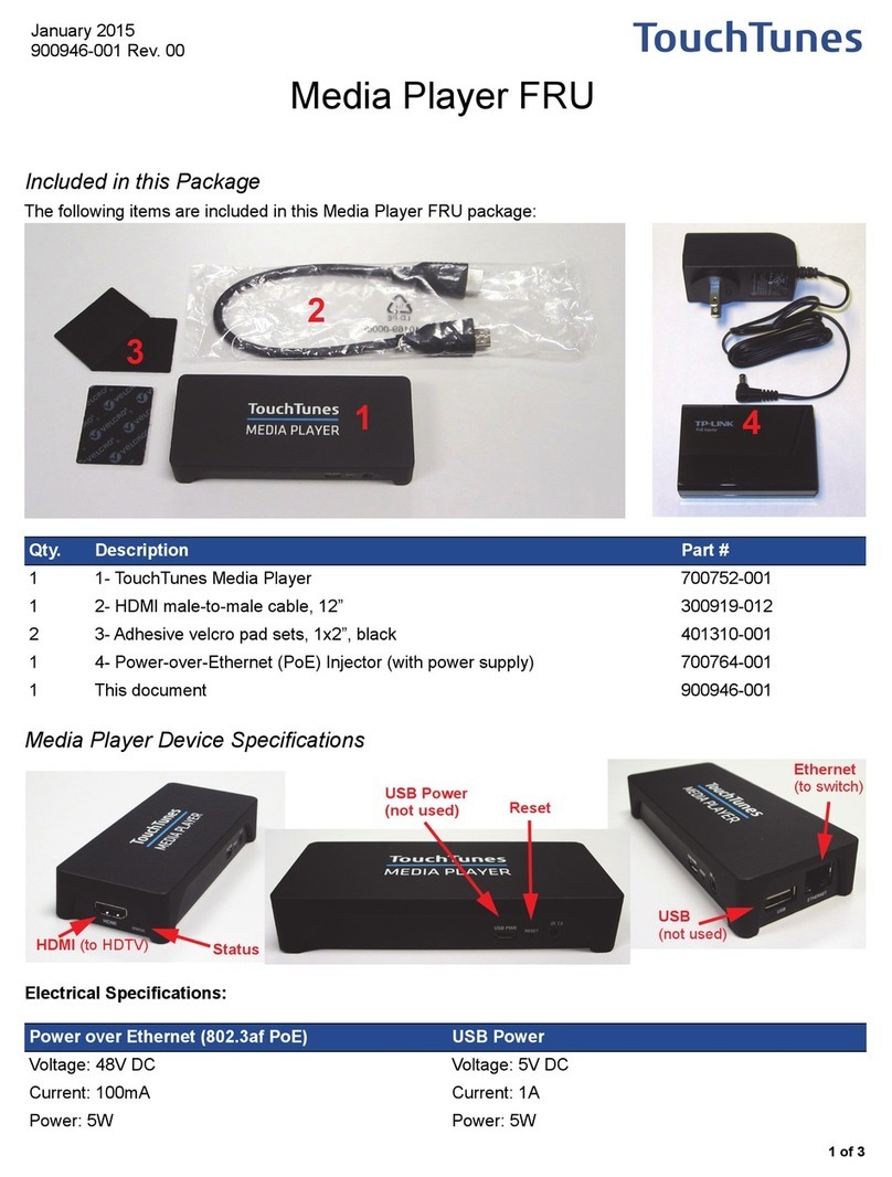 TouchTunes Media Player FRU quick start guide