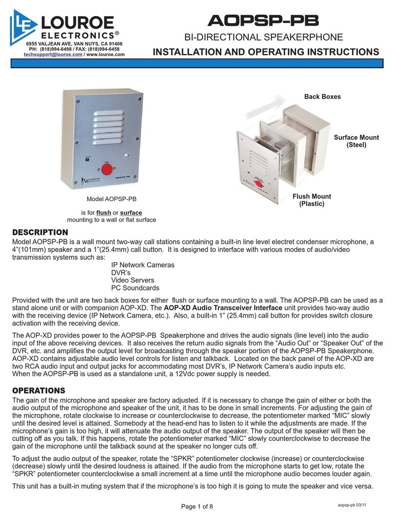 Louroe AOPSP-PB Installation and operating instructions