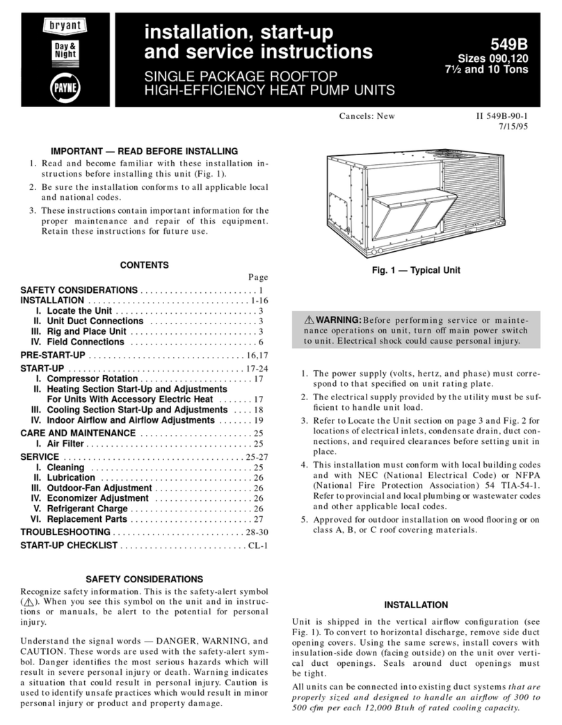 Bryant 549B Series Dimensions and installation guide
