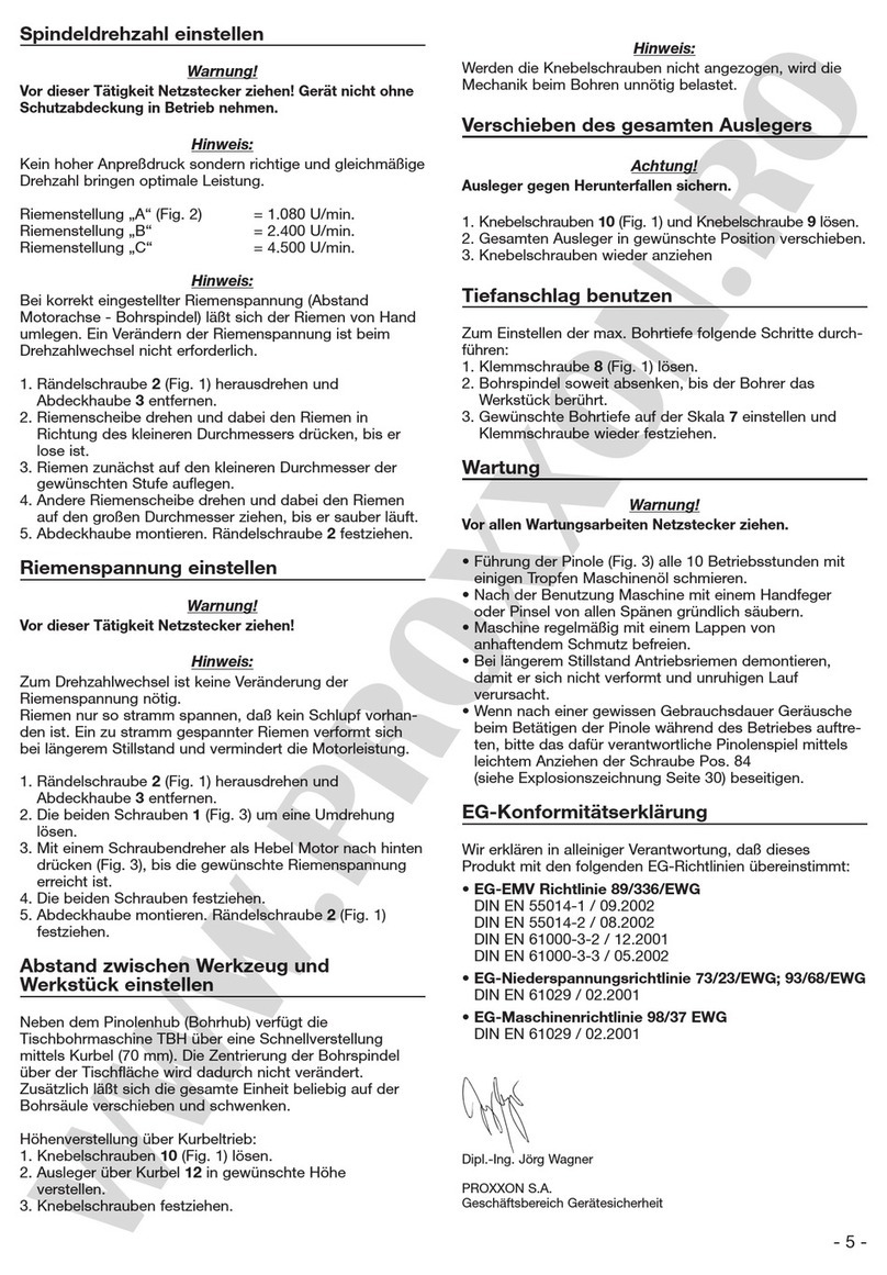 Proxon TBH Bench Drill operating instructions