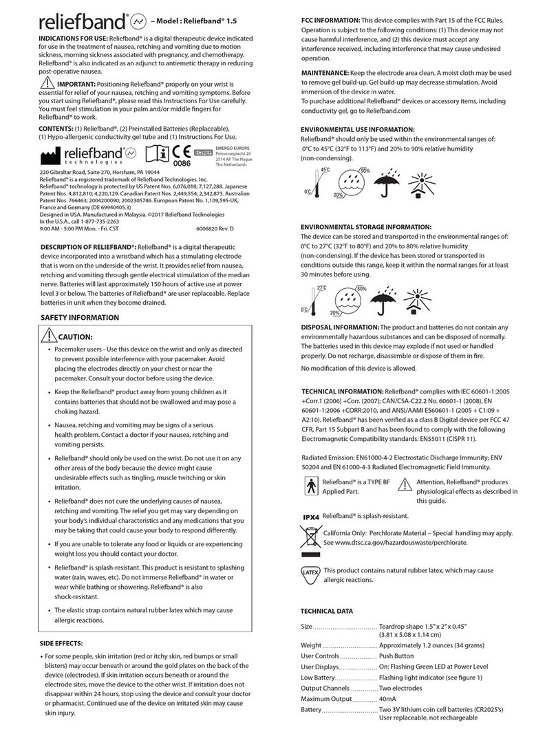 Reliefband Technologies 1.5 Indications for Use