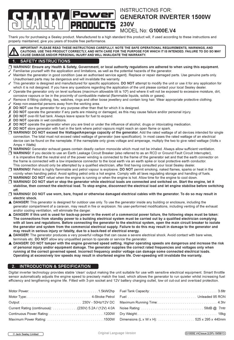 Sealey G1000E.V4 User manual