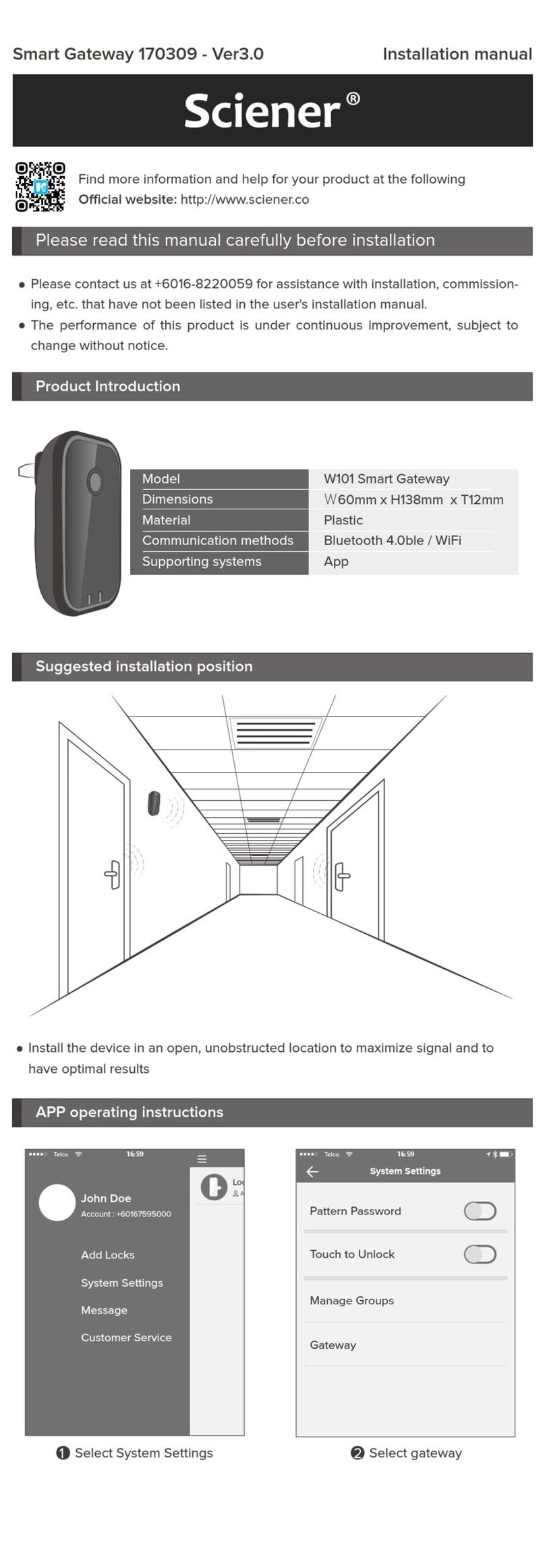Sciener 170309 installation manual