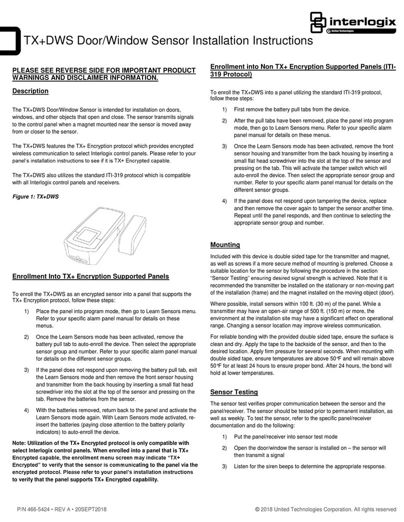 United Technologies Interlogix TX+DWS installation instructions