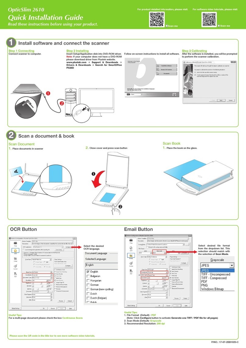 Plustek OpticSlim 2610 Quick installation guide