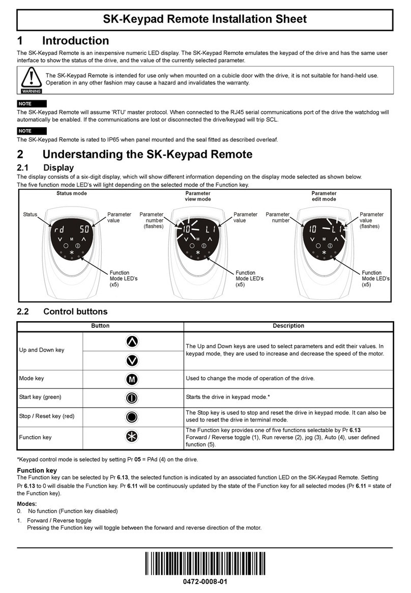 Nidec SK-Keypad Remote Installation sheet