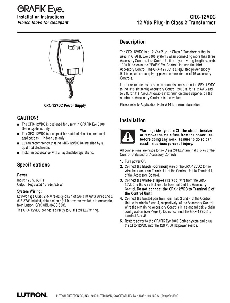 Lutron Electronics GRAFIK Eye GRX-12VDC installation instructions