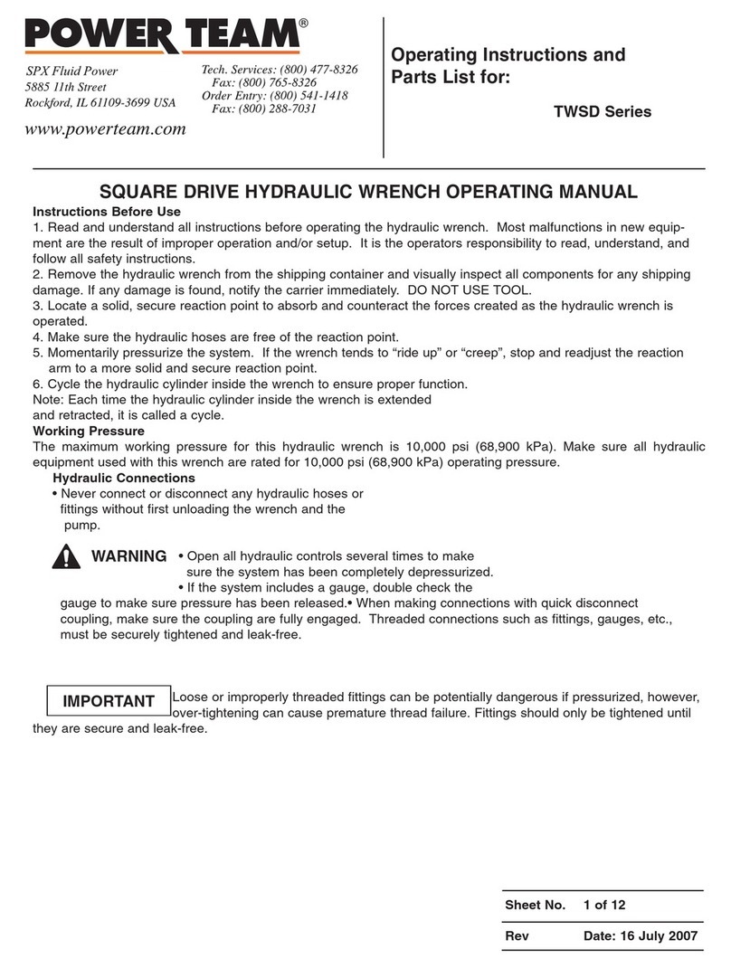 Power Team TWSD Series Operating instructions and parts list