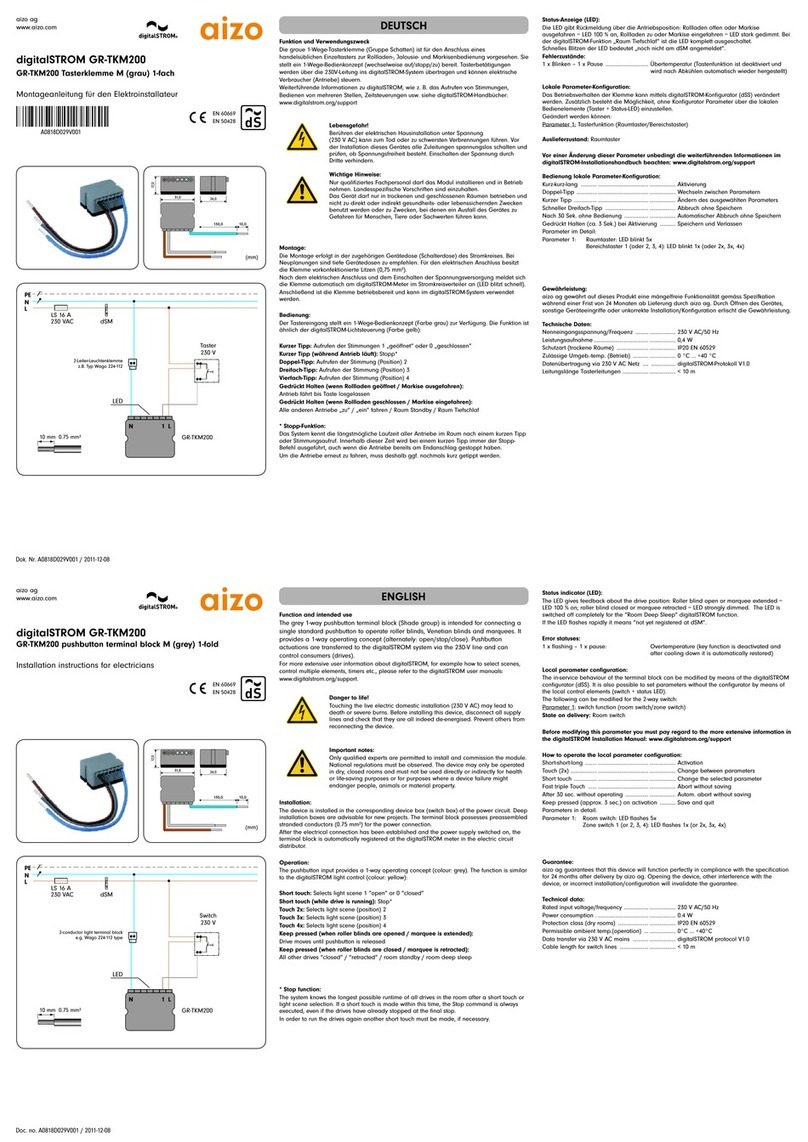 aizo digitalSTROM GR-TKM200 Installation instructions for electricians