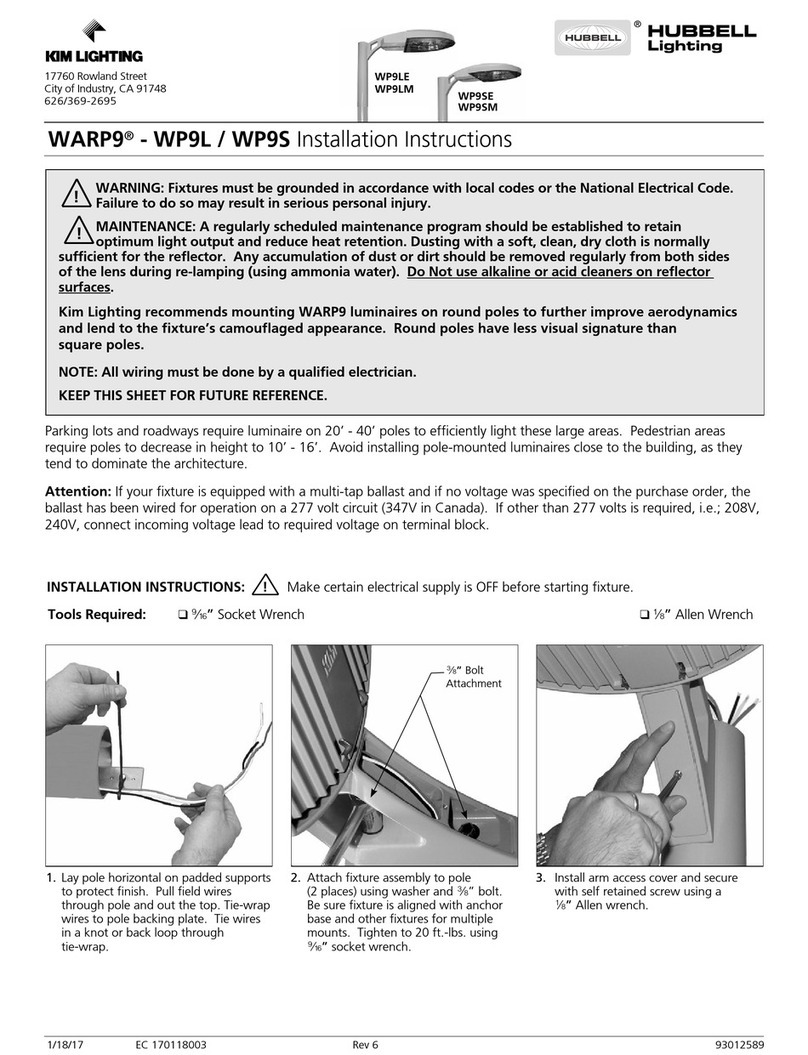 HUBBELL LIGHTING KIM LIGHTING WARP9 WP9L installation instructions