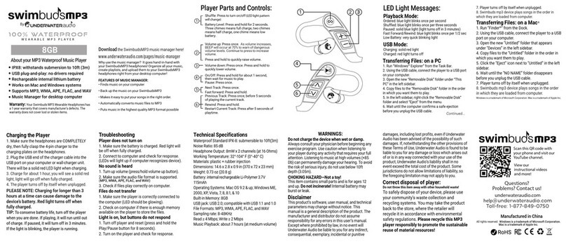 Underwater Audio Swimbuds MP3 user manual