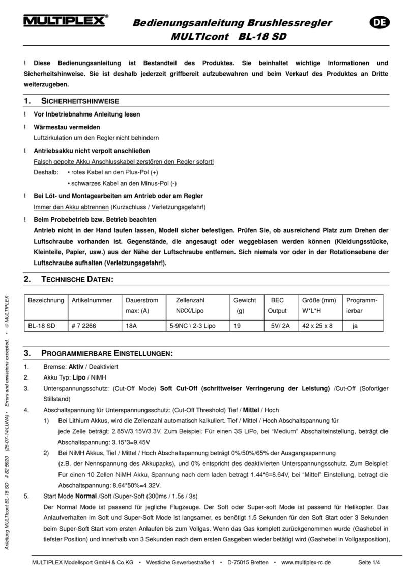 Multiplex MULTIcont BL-18 SD operating instructions