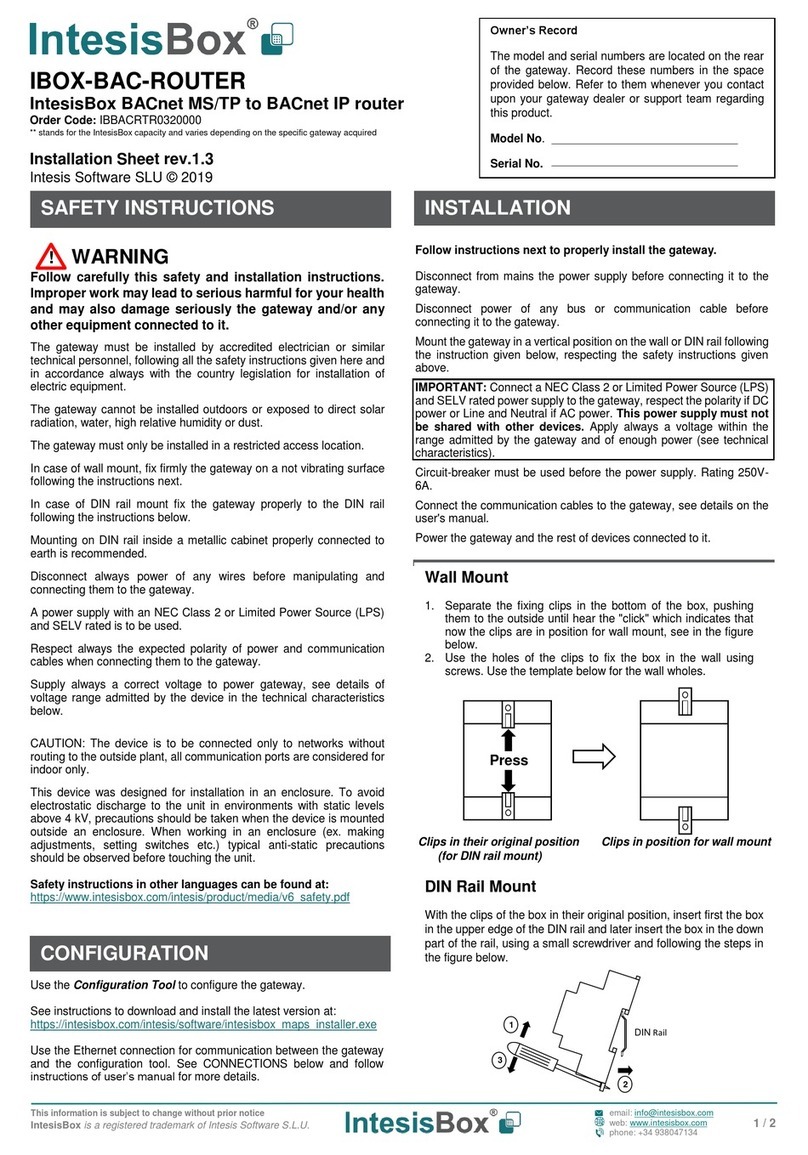 IntesisBox IBOX-BAC Series Installation sheet