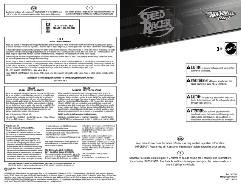Mattel HotWheels R/C Speed Racer quick start guide