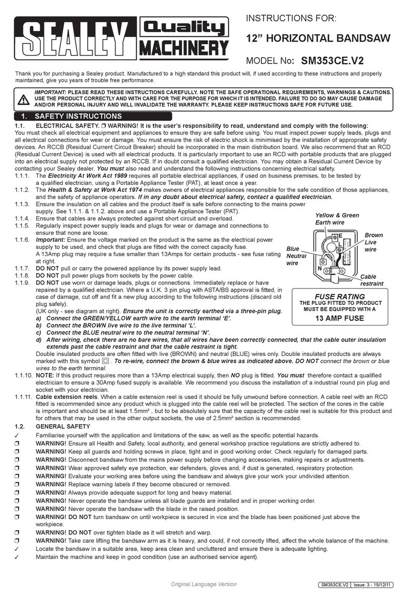 Sealey Quality MACHINERY SM353CE.V2 instructions