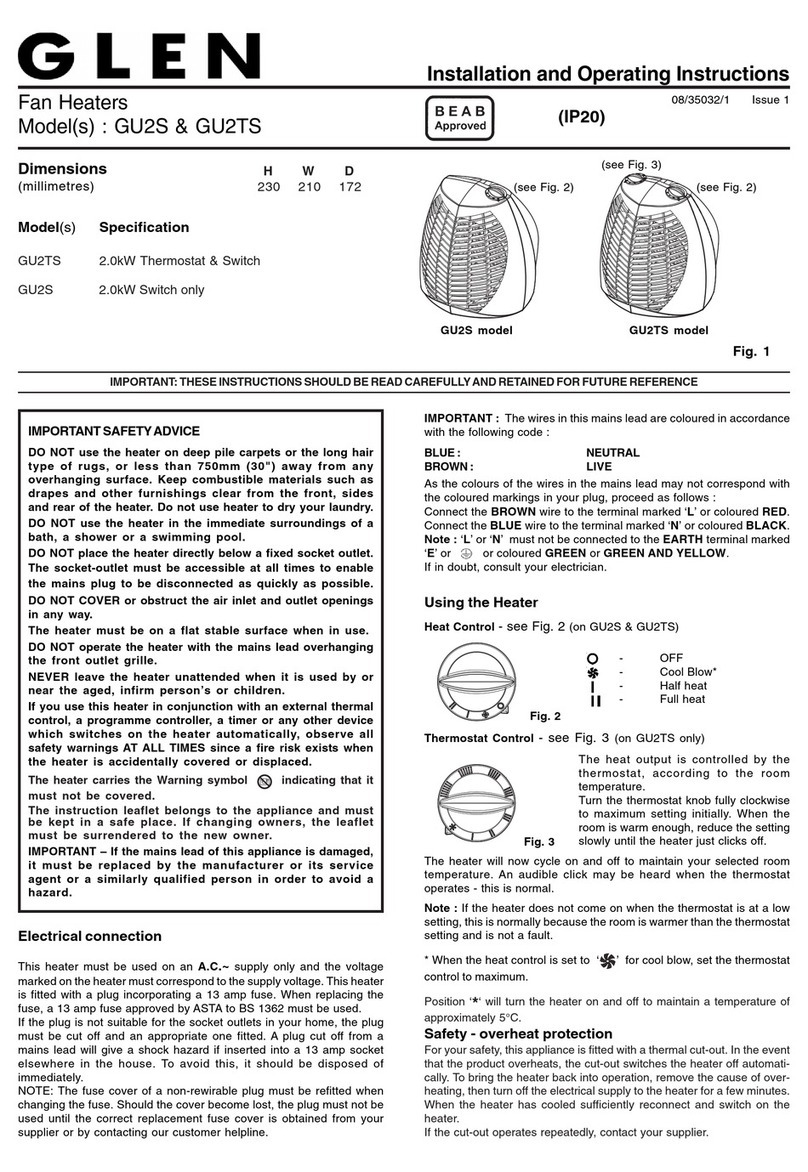 Glen GU2TS Installation and operating instructions Glen GU2TS Installation and operating instructions