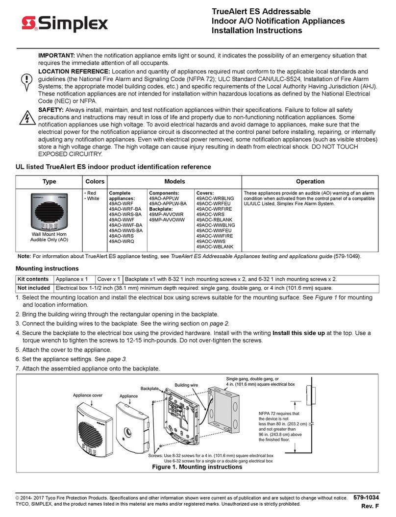Simplex TrueAlert ES Series installation instructions