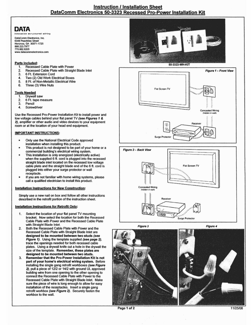 DataComm Recessed Pro-Power Installation Kit Instruction and installation manual