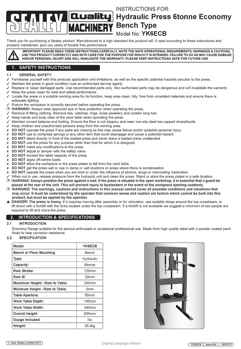 Sealey Quality MACHINERY YK6ECB User manual