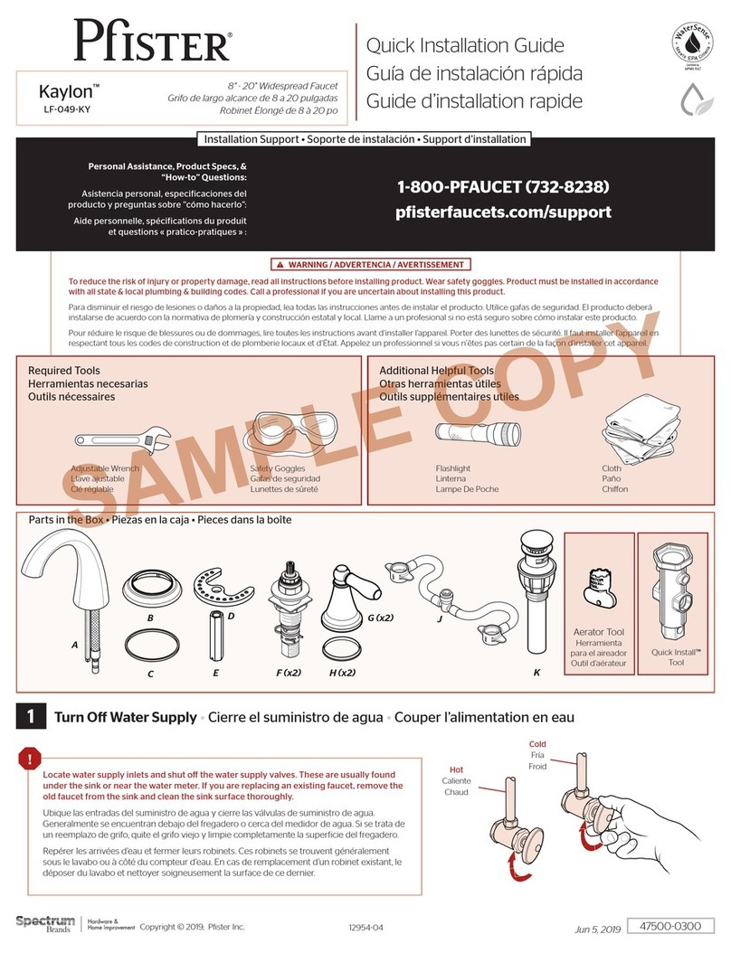 Pfister Kaylon LF-049-KY Quick installation guide Pfister Kaylon LF-049-KY Quick installation guide