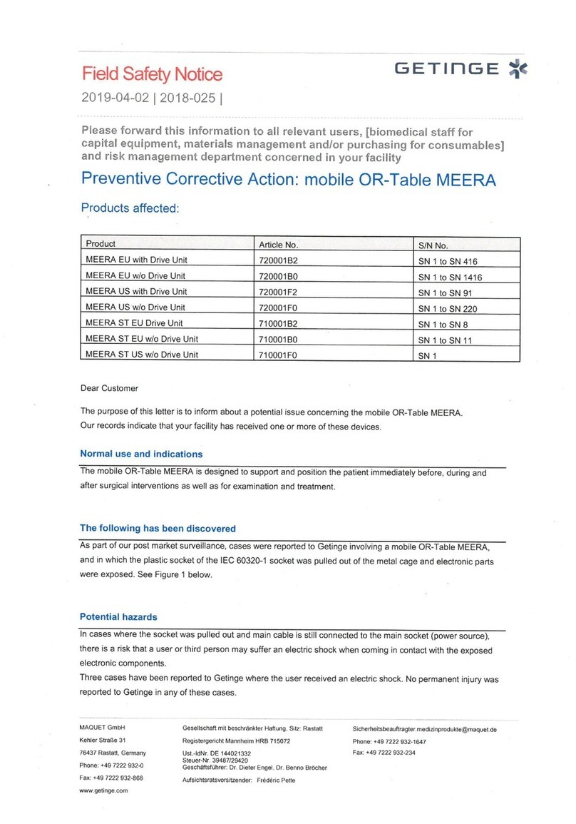 Getinge MEERA 720001B2 Field Safety Notice
