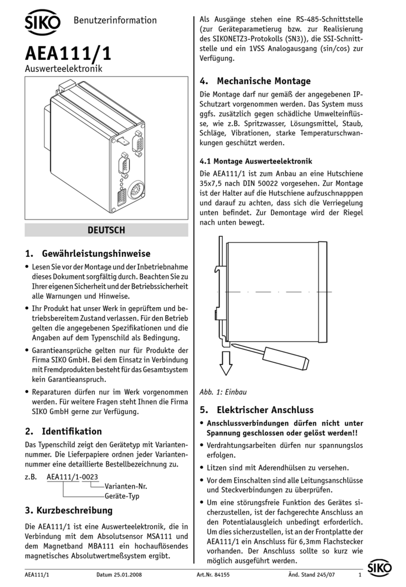 Siko AEA111/1 User information Siko AEA111/1 User information