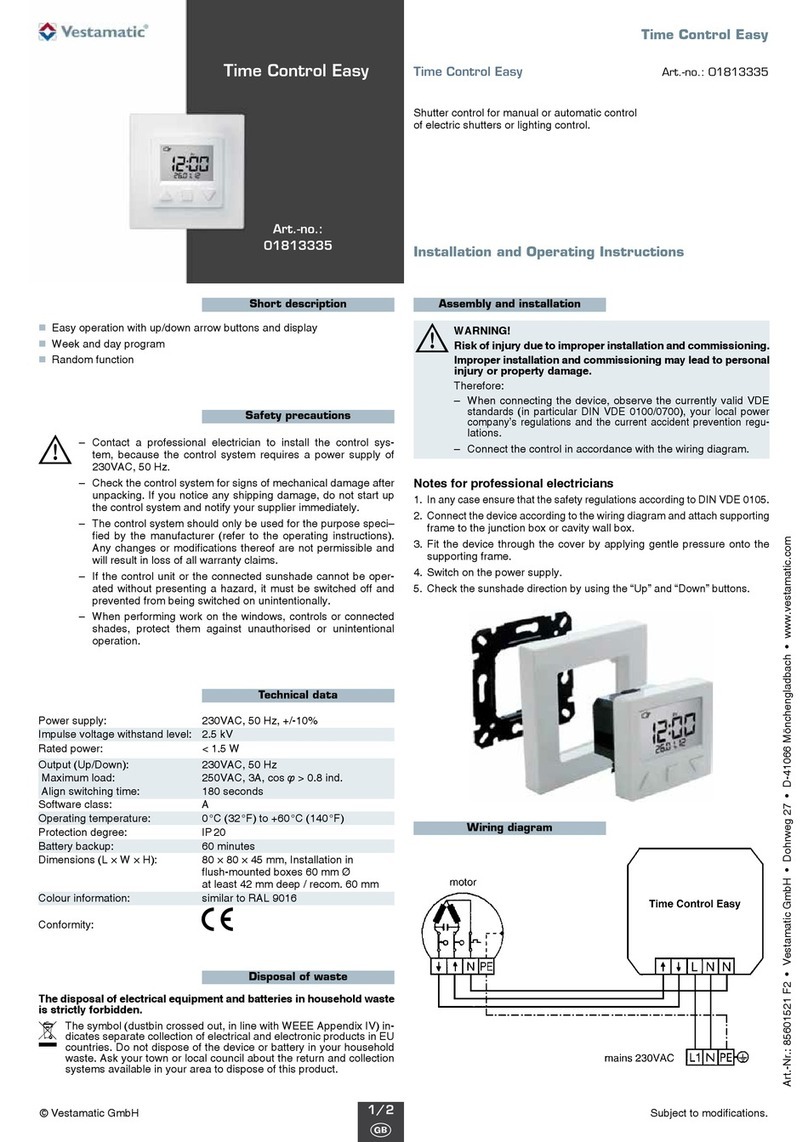 Vestamatic Time Control Easy Installation and operating instructions