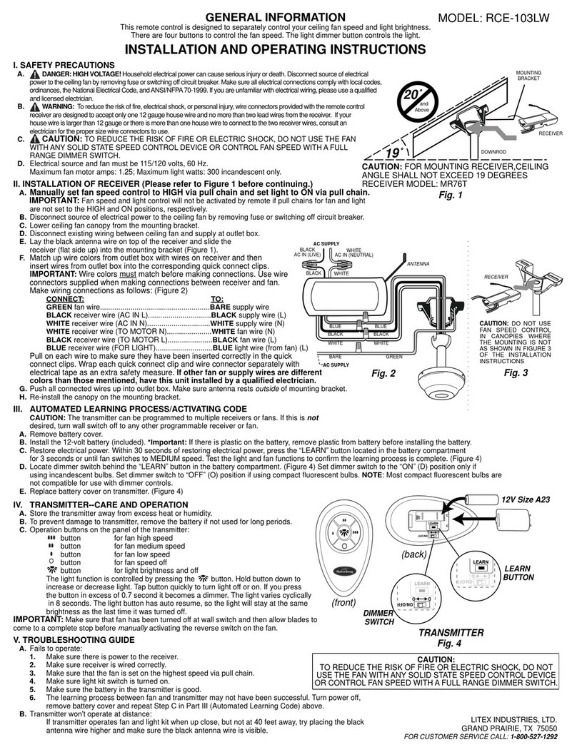 Litex Industries RCE-103LW Installation and operating instructions