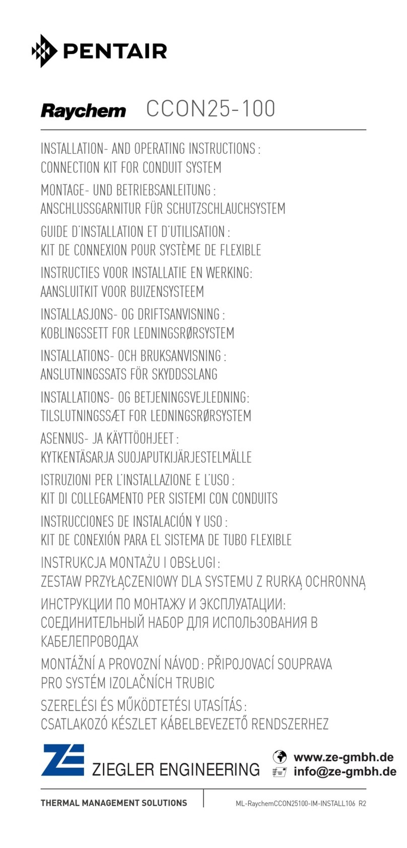Pentair Raychem CCON25-100 User manual Pentair Raychem CCON25-100 User manual