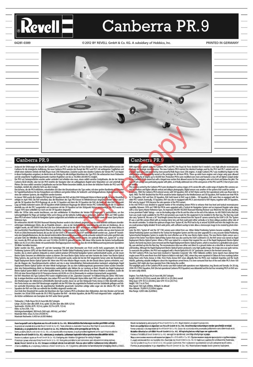REVELL Canberra PR.9 User manual REVELL Canberra PR.9 User manual